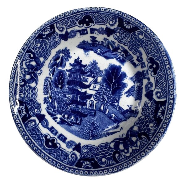 Willow Ware Royal Ironstone Ridgeway Semi China Bowls Blue Transferware 4.5" Vtg - Picture 5 of 12